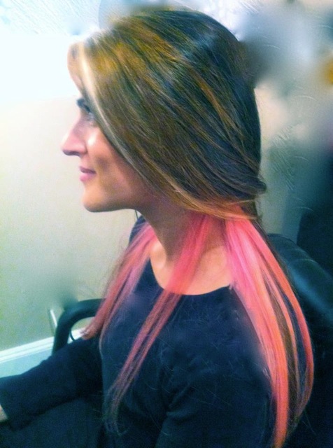 pink hair highlights on dirty blonde hair